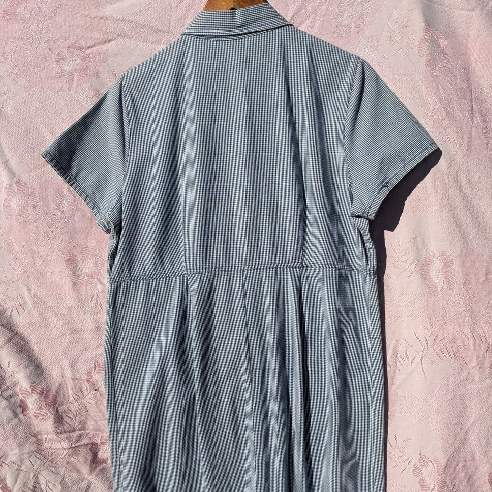 Vintage Gingham Maxi Shirt Dress Large Blue Cotton Cottagecore Button Up Plaid - Picture 12 of 13
